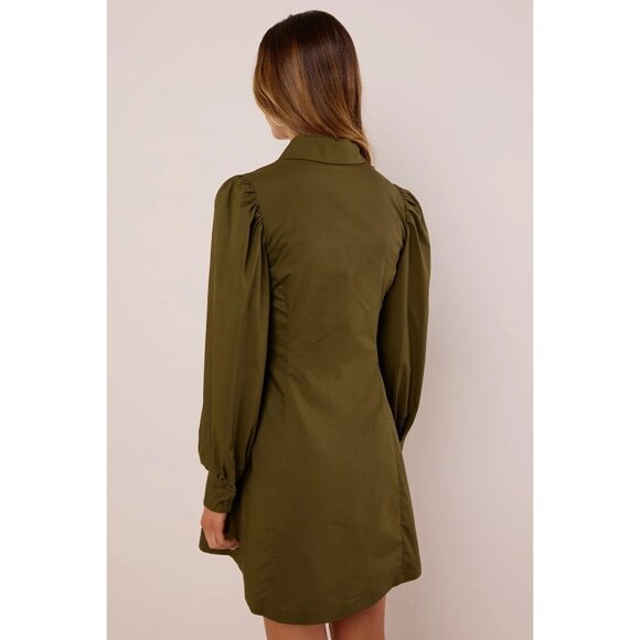 Avara Rhett Dress Mini Zip Up Balloon Sleeve Zip Up Cotton Poplin Olive Green L - Picture 13 of 13
